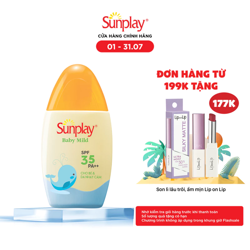 Kem chống nắng Sunplay cho bé từ 6 tháng tuổi và da nhạy cảm, dạng sữa Sunplay Baby Mild SPF 35, PA++ 30g