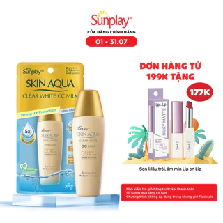 Kem chống nắng trang điểm tạo nền trắng mịn & đều màu dạng sữa Sunplay Skin Clear White CC Milk SPF 50, PA++++ 25g 