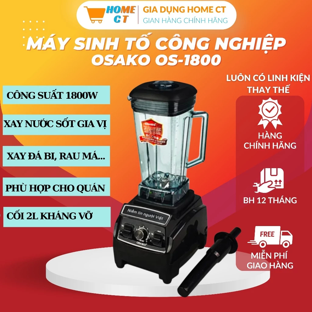 Máy Xay Sinh Tố Công Nghiệp OSAKO OS-1800 công suất 1800W đa năng xay nước chấm sốt gia vị, rau củ quả, hạt khô ngũ cốc