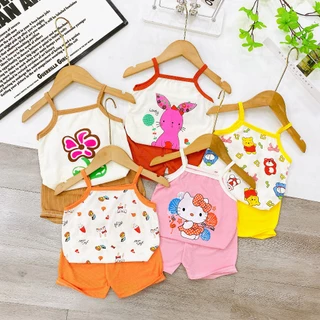 [MS41] Bộ áo 2 dây cho bé gái tăm lạnh cao cấp mềm mịn in hình dễ thương từ 5-15kg