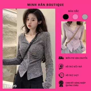 Áo cardigan dệt kim dài tay dáng ôm body cổ chữ V , 3 màu Thời Trang thu đông nữ hàng QC cao cấp- TD009