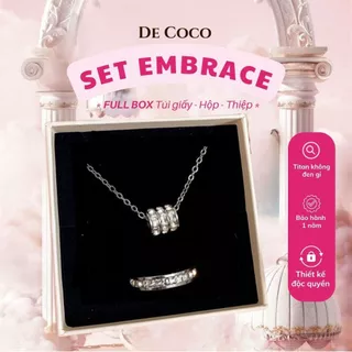 Bộ trang sức vòng cổ và nhẫn nữ De Coco Embrace titan không đen gỉ đính đá vòng quanh (kèm Túi giấy + Hộp + Thiệp)