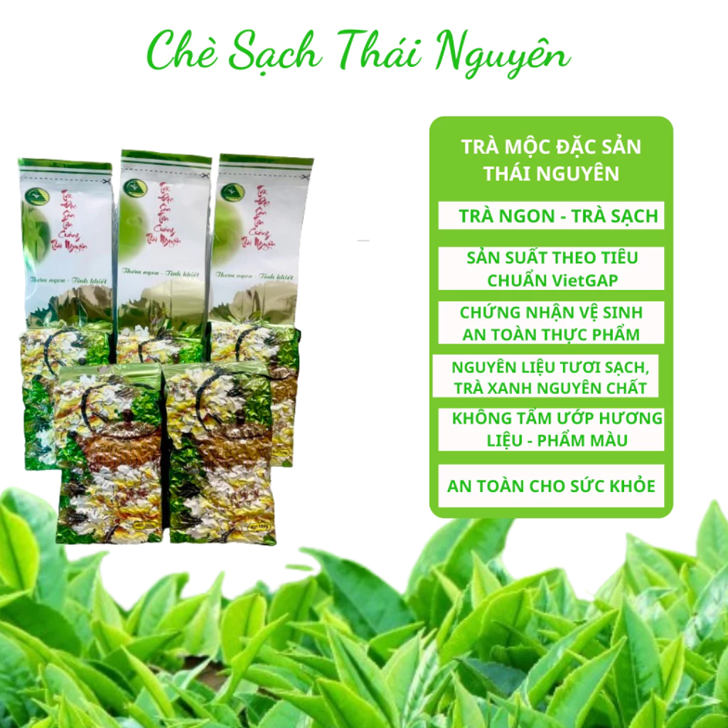 Combo 5 gói 500g Chè búp Tân Cương Thái Nguyên Móc Câu loại ngon Hảo Hạng ướp Hương Hoa Nhài - trọng lượng 200g