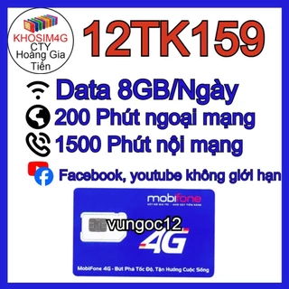 SIM 4G MOBI 12TK159 LOCAL 12A500 A50S MDT150 MDT50 12FD50  XÀI THẢ GA KHÔNG HẾT DATA MAX BĂNG THÔNG