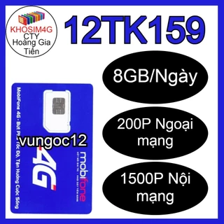 SIM MOBI 4G 1 NĂM 12MDT150 KM 500GB/T 12TK159 local 12A500  MDT250A THẢ GA DATA 14 THÁNG