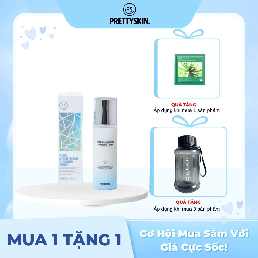 Nước Hoa Hồng Kim Cương PRETTYSKIN Pure Brightening Diamond Toner, Se Khít Lỗ Chân Lông, Chống Lão Hóa / 150ml