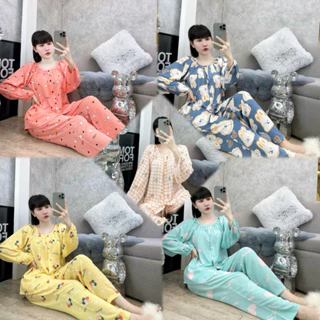 Bộ đồ Tole bộ lanh có cổ cột nơ gài nút Pyjama tay dài quần dài F21 VNXK.