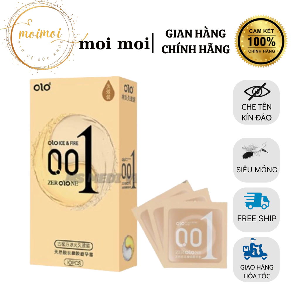 Bao cao su OLO lửa băng Long Box Ice Fire, Gel bôi trơn gốc nước đặc biệt cho cảm giác nóng lạnh – Hộp 10c