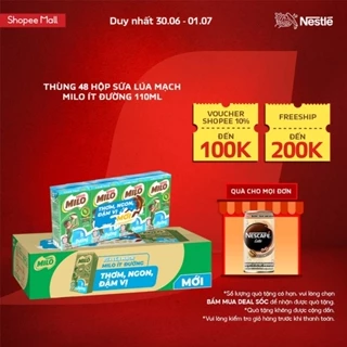 Thùng 48 hộp sữa lúa mạch Nestle MILO Ít Đường x 110ml