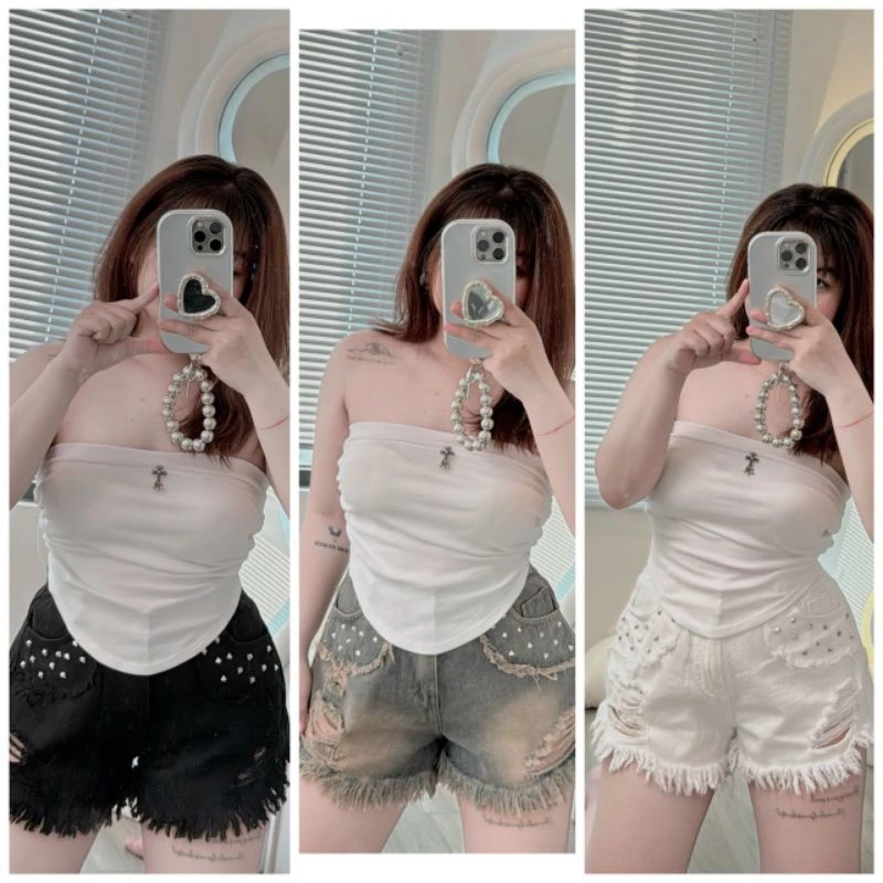 [bigsize 60_90kg] Quần sort jean đính đá mã65