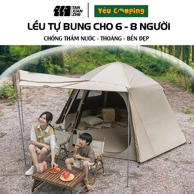 Lều cắm trại TANXIANZHE TXZ-1114 tự bung 2 lớp lục giác cao cấp 4-6 người chống nước có mái che