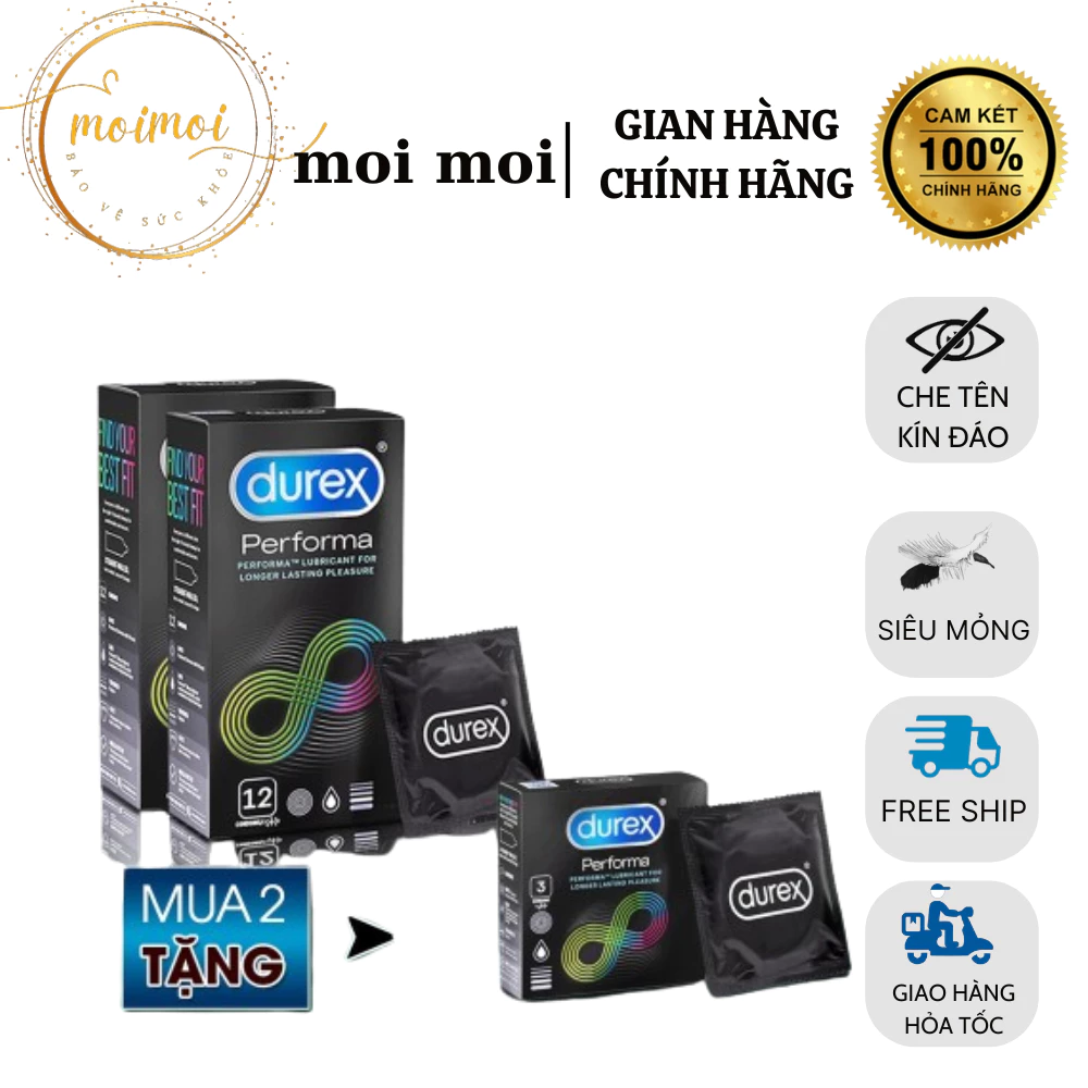 [Mua 2 Tặng 1] Combo 2 Hộp 24 Bao Cao Su DUREX PERFORMA Tặng 1 Hộp 3 chiếc