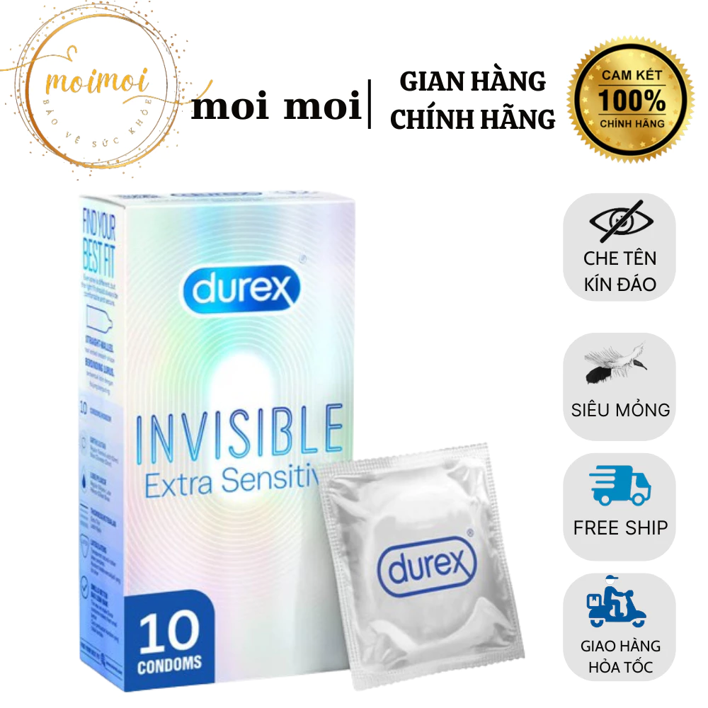 Bao cao su Durex Invisible siêu mỏng size 52mm, hộp 10 chiếc