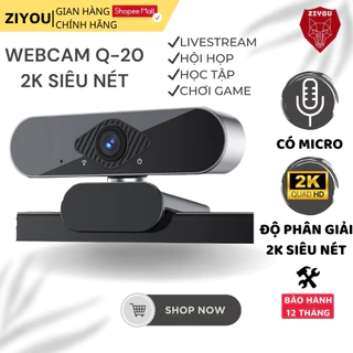 Webcam Máy Tính PC Laptop Ziyou Q-20 Độ Phân Giải 2K Có Mic Camera Trợ Sáng Cực Nét