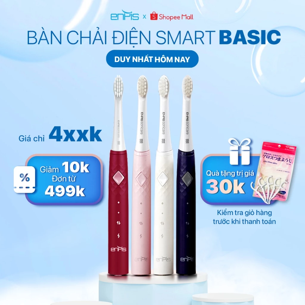 Bàn Chải Điện ENPIS Smart Basic, 3 Chế Độ Chăm Sóc Răng Miệng Thông Minh, Công Nghệ Sóng Âm SONIC, Bảo Hành 6 Tháng