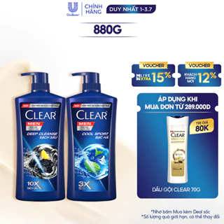 Dầu Gội Đầu Clear Men Deep Cleanse Than Hoạt Tính Đánh Bay Gàu, Ngứa Và Dưỡng Tóc Khỏi Khói Bụi 880g/900g