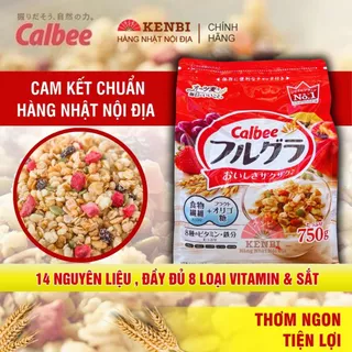 Ngũ cốc Calbee đỏ Nhật Bản, hoa quả & hạt sấy khô ăn sáng đầy đủ dinh dưỡng chuẩn nội địa Nhật