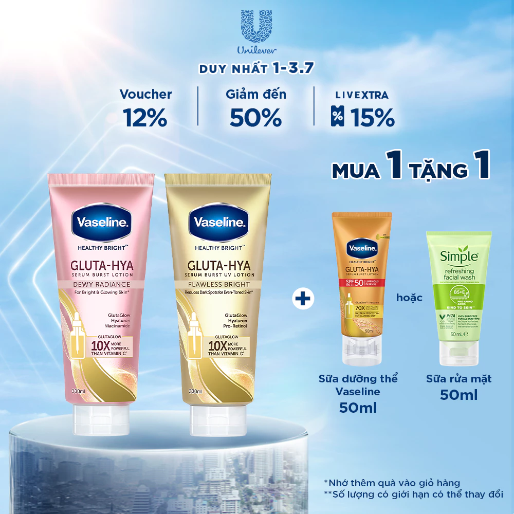 Serum Vaseline Gluta-Hya Dưỡng Da Sáng Mịn Sau 7 Ngày 330 ML