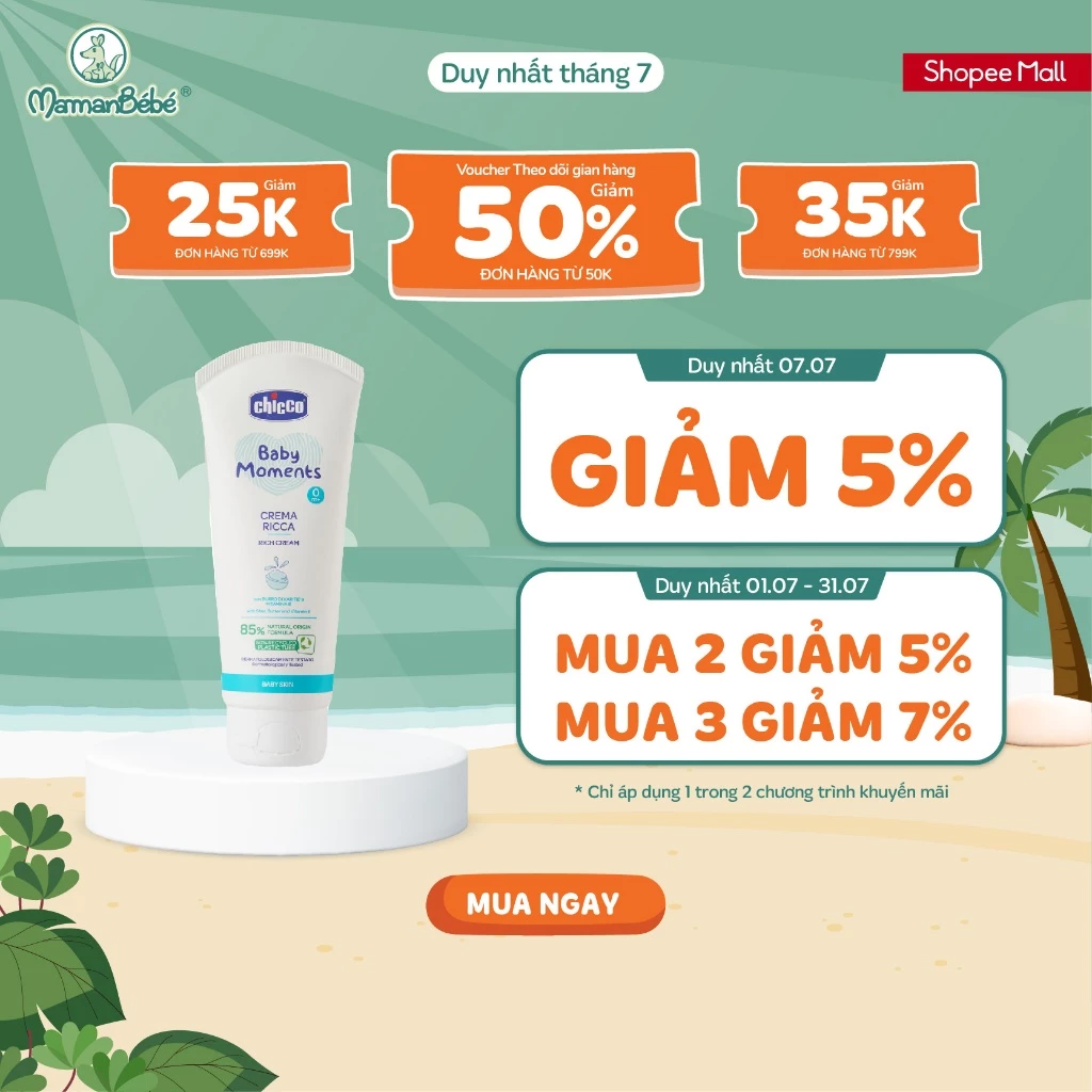 (MamanBébé chính hãng) Kem dưỡng ẩm chứa Omega và Vitamin E Chicco 0M+ 100ml