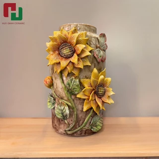 Lọ Cắm Hoa Vẽ Đắp Nổi Trang Trí Phòng Đẹp 5 Gốm Bát Tràng - Huy Oanh