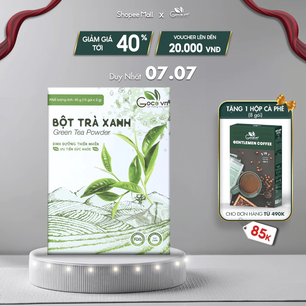 Bột trà xanh nguyên chất Goce - 45g (15 gói x 3g) ST