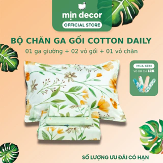 Bộ Chăn Ga Gối Cotton 3D Mịn Decor, Ga Gối Poly Trang Trí Phòng Ngủ Phong Cách Vintage - Hoạ Tiết Kẻ Hoa Lá Dễ Thương