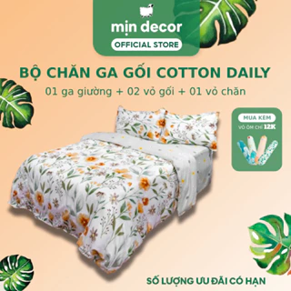 Bộ Chăn Ga Gối Cotton 3D Mịn Decor Họa Tiết Hoa Lá Kích Thước 1m2 1m4 1m6 1m8 2m 2m2 Không Kèm Ruột