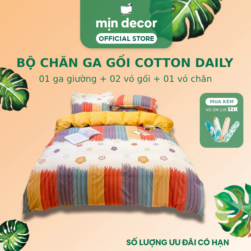 Bộ Chăn Ga Gối Cotton 3D Poly Mịn Decor Đủ Size 1m2 Đến 2m2, Miễn Phí Bo Chun