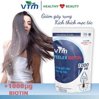Viên uống VTM Feelex Biotin ngăn rụng tóc, hỗ trợ mọc tóc, vitamin C, vitamin E, glutathione, collagen, kẽm, viên nghệ
