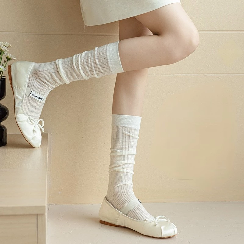 Tất vớ Jengiang lưới mỏng ống dài thấm hút mồ hôi phong cách nữ sinh Nhật Bản phù hợp mùa thu hè M300