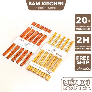 Bộ 10 đôi Đũa gỗ dừa và gỗ cọ Bam KITCHEN hoạ tiết vân dừa cao cấp DGD04F