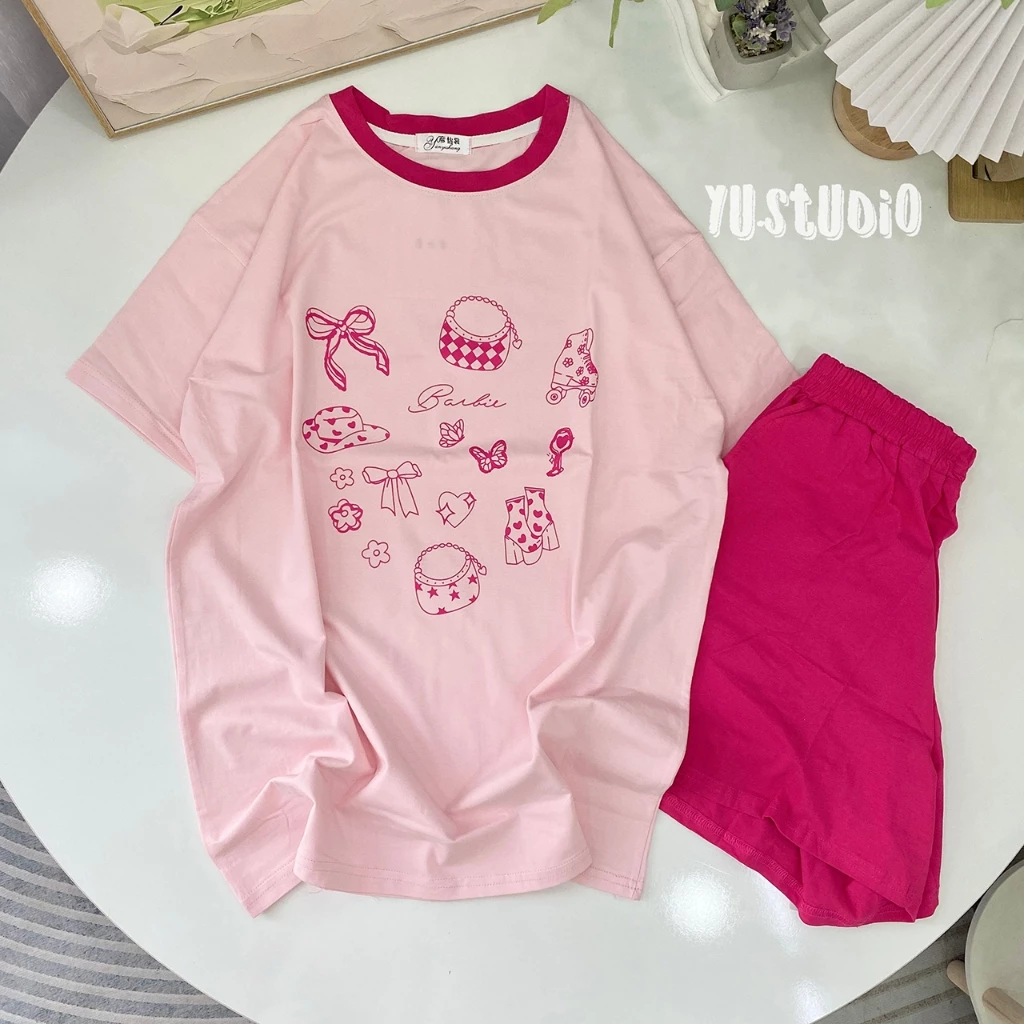 Bộ thun nữ YUSTUDIO chất thun lạnh mặc nhà mẫu Stiker Nơ