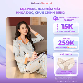 Đồ Bộ Sau Sinh Cho Mẹ Mặc Nhà JOYBELA Lụa Ngọc Trai Mềm Mại Khóa Dọc Mặc Trong Và Sau Sinh Giúp Dễ Dàng Cho Con Bú-B308