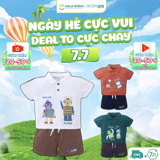 Bộ cộc tay cho bé Mompa từ 1-5 tuổi áo vải Modal quần vải Pure Cotton da cá mềm mại co giãn 297