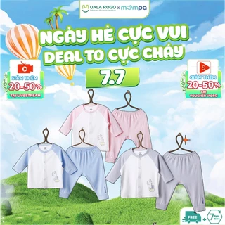 Bộ quần áo sơ sinh Mompa 0-9 tháng vải sợi tre bamboo dài tay cúc giữa mềm co giãn 011