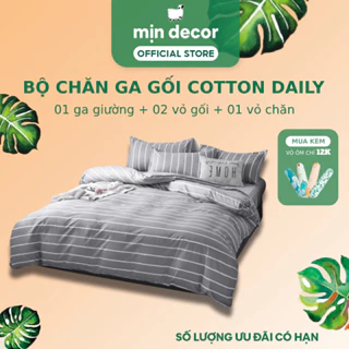 Bộ Chăn Ga Gối Cotton 3D Mịn Decor, Ga Nệm Cotton Poly Vỏ Chăn Có Khoá Kéo - Hoạ Tiết Kẻ