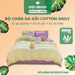 Bộ Chăn Ga Gối Cotton Poly Mịn Decor Hoạ Tiết Kẻ In 3D Dễ Thương, Hỗ Trợ Bo Chun Miễn Phí