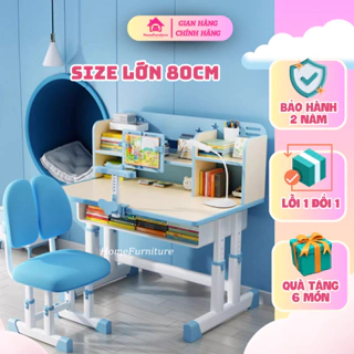 Bộ bàn học cho bé Home Furniture, bàn học chống gù size lớn 80cm E01 nâng hạ độ cao tặng kèm nhiều quà tặng giá trị