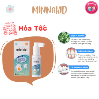 Xịt chống sâu răng Midkid cho bé từ 1 tuổi giúp làm sạch và bảo vệ men răng vị nho 30ml nuốt an toàn