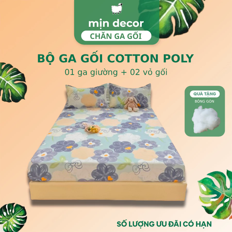 Bộ Ga Gối Cotton 3D Mịn Decor 3 Món, Ga Trải Nệm Bo Chun Miễn Phí (video ảnh thật) - Hoạ Tiết Dễ Thương