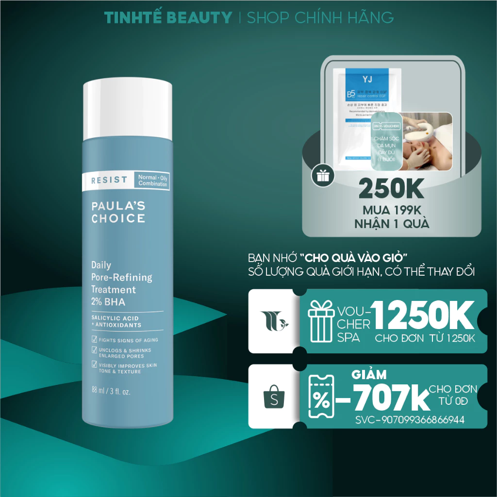 Tính chất hỗ trợ thu nhỏ lỗ chân lông Paula's Choice RESIST Daily Pore-Refining Treatment With 2% BHA 88ml / 30ml