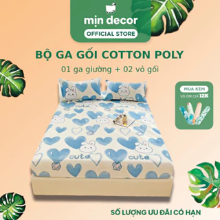 Ga Nệm và 2 Vỏ Gối Nằm Cotton Poly 3D Mịn Decor Bo Chun - Hoạ Tiết Dễ Thương