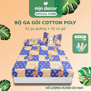 Ga Gối Cotton 3D Mịn Decor, Bộ 3 Món Ga Giường Kèm 2 Vỏ Gối Đồng Bộ