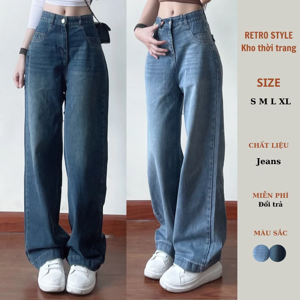 Quần Jeans Nữ Ống Rộng Basic 2 Màu Đậm Nhạt RetroStyle Quần Đi Học Đi Làm Back To School
