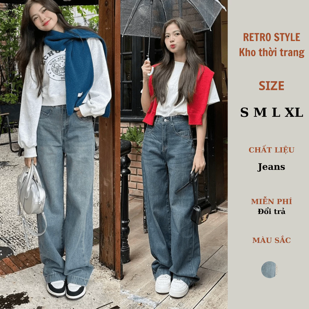 Quần jeans nữ trơn ống suông basic Retrostyle Back To School Quần Đi Học Đi Làm