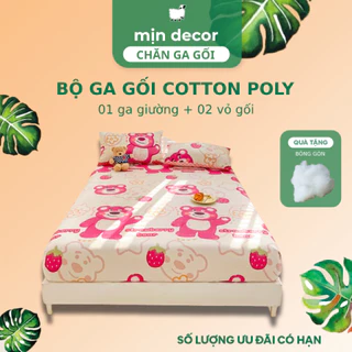 Ga giường kèm 2 vỏ gối cotton 3D Mịn Decor họa tiết dễ thương, mềm mại, bo chun miễn phí