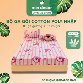 Bộ Ga Gối Poly Nhập Mịn Decor, Bộ 3 Món Gồm Ga Giường Cotton 3D + 2 Vỏ Gối 50x70cm, Hỗ Trợ Bo Chun Theo Yêu Cầu