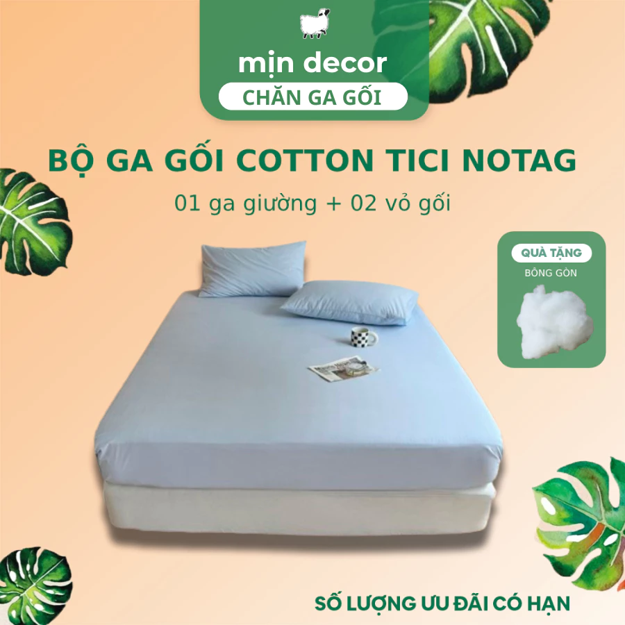 Bộ ga giường Cotton Tici Mịn Decor 3 món bọc chun một màu trơn phong cách Hàn Quốc với đủ mọi size nệm