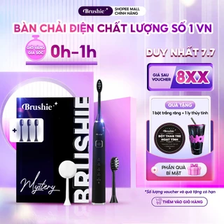 CB Bàn chải điện Brushie 5 chế độ và set 3 đầu bàn chải tiết kiệm, công nghệ sóng âm làm sạch mảng bám