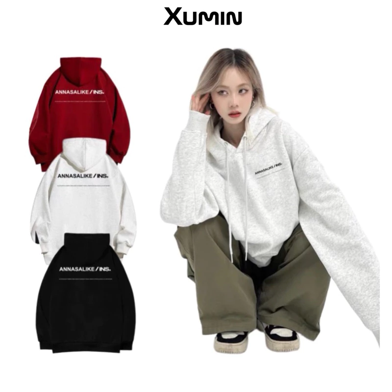 Áo Hoodie Nỉ Bông Form Rộng Nam Nữ Unisex Dáng Oversize Xám Tiêu In Chữ " ANCHI"